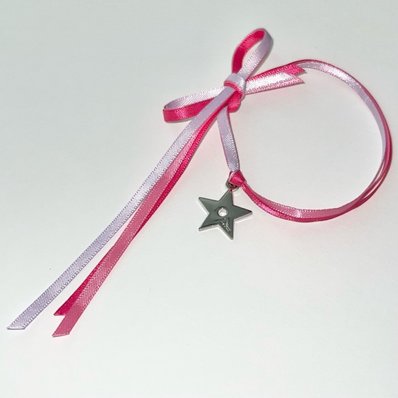 VTG Christian Dior Beauty Pink Ribbon Bow & Star Charm Tie Around Bracelet - Picture 9 of 14